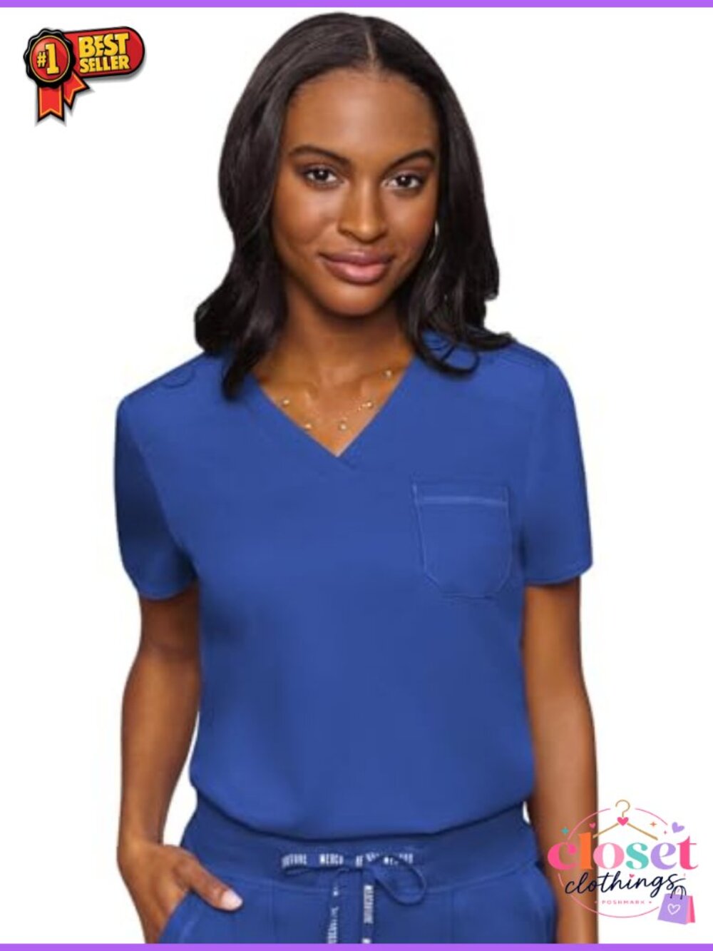 V-Neck Scrub Top Tuck-in Stretch Medical Workwear with Pocket